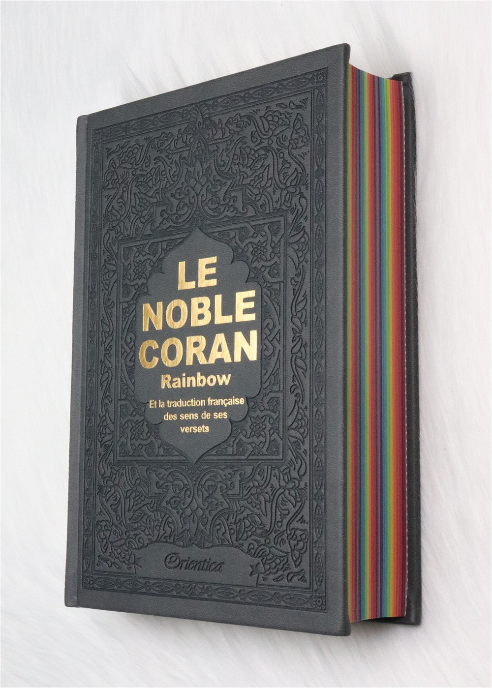 Le Noble Coran avec pages en couleur Arc-en-ciel - Bilingue ( français / arabe ) Cuir Dorée