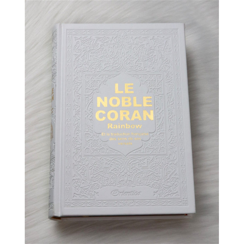 Le Noble Coran avec pages en couleur Arc-en-ciel - Bilingue ( français / arabe ) Cuir Dorée